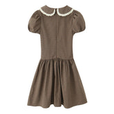 Brown Large Collar Puff Sleeve Mini Dress
